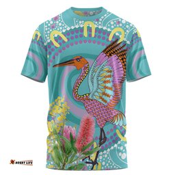 Amazing Aussie Australia Aboriginal T-shirt - Brolga Bird Dancing With Australia Native Flowers V3 T-shirt