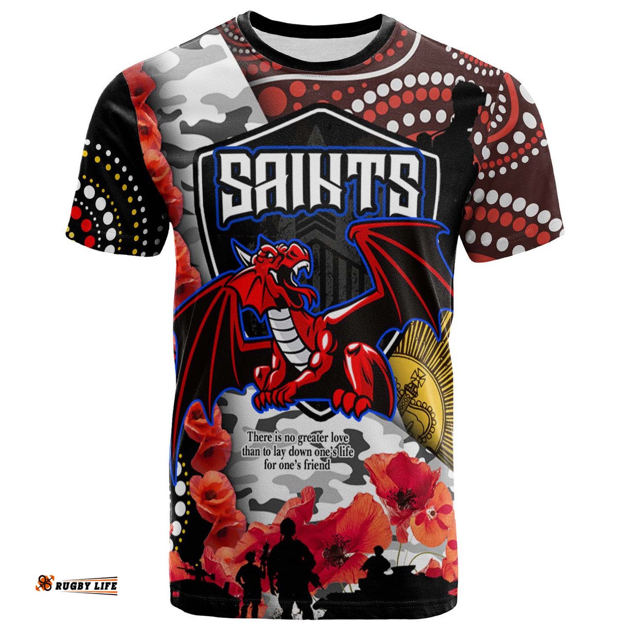 Amazing Aussie Australia Illawarra and St George Anzac T-shirt - Aboriginal Inspired Pattern Anzac Flowers T-shirt