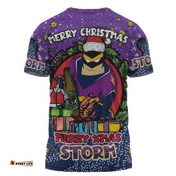 Amazing Aussie Melbourne Storm Christmas Custom T-shirt - Merry Christmas Our Beloved Team With Aboriginal Dot Art Pattern T-shirt