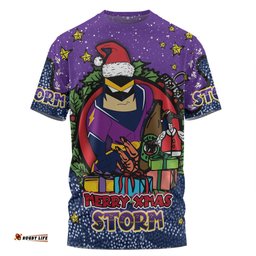 Amazing Aussie Melbourne Storm Christmas Custom T-shirt - Merry Christmas Our Beloved Team With Aboriginal Dot Art Pattern T-shirt