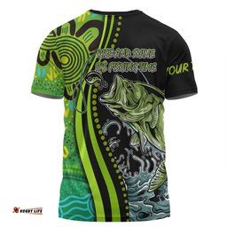 Amazing Aussie Australia Fishing Aboriginal Fishing Custom T-shirt - Rise And Shine A Bass Fish Jumps Out Of Water And Aboriginal Patterns Inspired T-shirt