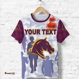 custom personalised brisbane broncos t shirt anzac day camouflage vibes purple no.1