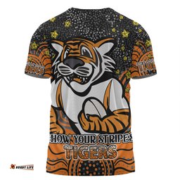 Amazing Aussie Wests Tigers Custom T-shirt - Custom With Aboriginal Inspired Style Of Dot Painting Patterns  T-shirt