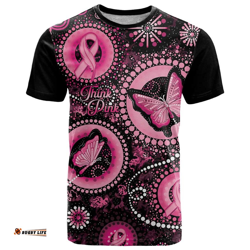 personalised australia indigenous t shirt breast cancer ribbon think pink black version