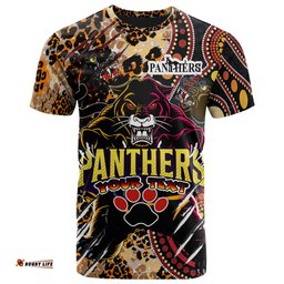 Amazing Aussie Penrith Panthers Custom T-shirt - Indigenous Wild Black Penrith Panthers Back To Black Scratch Style