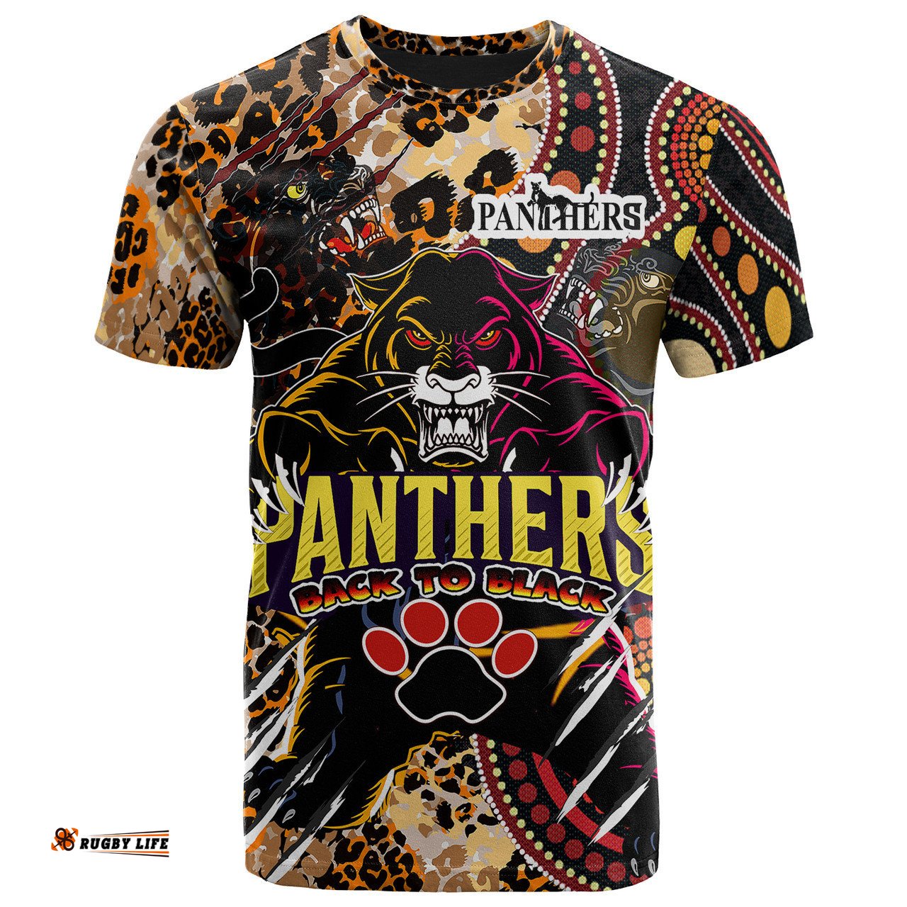 Amazing Aussie Penrith Panthers Custom T-shirt - Indigenous Wild Black Penrith Panthers Back To Black Scratch Style