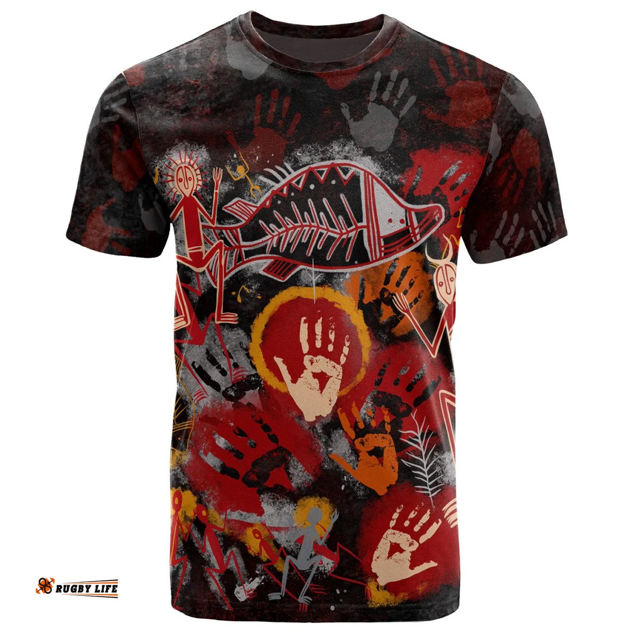 Amazing Aussie Australia Aboriginal Inspired T-Shirt - Indigenous Fish Hand Art