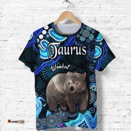 custom personalised australian astrology t shirt taurus wombat zodiac aboriginal vibes blue