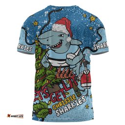 Amazing Aussie Cronulla-Sutherland Sharks Christmas Custom T-shirt - Let's Get Lit Chrisse Pressie T-shirt