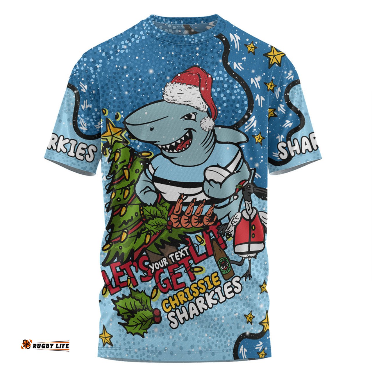 Amazing Aussie Cronulla-Sutherland Sharks Christmas Custom T-shirt - Let's Get Lit Chrisse Pressie T-shirt