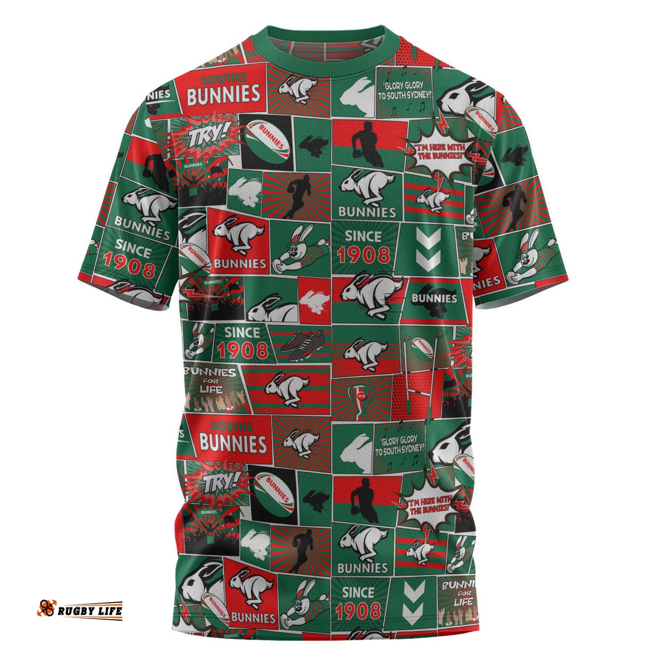 Amazing Aussie South Sydney Rabbitohs T-Shirt - Team Of Us Die Hard Fan Supporters Comic Style