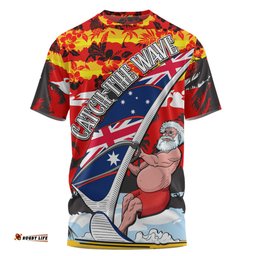 Amazing Aussie Australia Surfing Christmas T-shirt - Tropical Santa Catch The Wave T-shirt