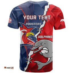 personalised dolphins and roosters rugby t shirt nrl sporty style