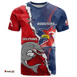 personalised dolphins and roosters rugby t shirt nrl sporty style