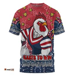 Amazing Aussie Sydney Roosters Custom T-Shirt - Custom With Aboriginal Inspired Style Of Dot Painting Patterns  T-Shirt