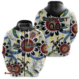 custom personalised australia indigenous rugby zip hoodie all stars sporty style white custom text and number