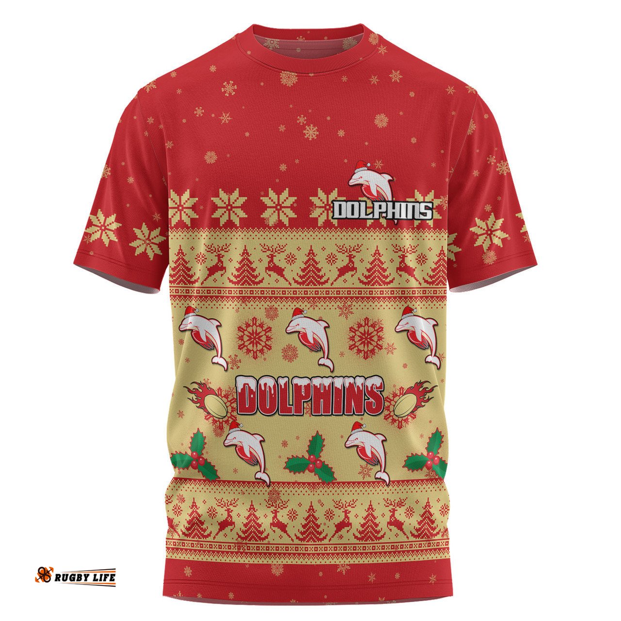 Amazing Aussie Redcliffe Dolphins Christmas Custom T-shirt - Special Ugly Christmas T-shirt