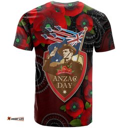 australia anzac day t shirt aboriginal inspired art background with lizard poppy flowers