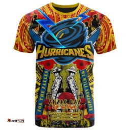 Amazing Aussie Wellington Hurricanes Anzac Day Custom T-Shirt - Remembrance Hurricanes With Maori Patterns And Poppy Flowers