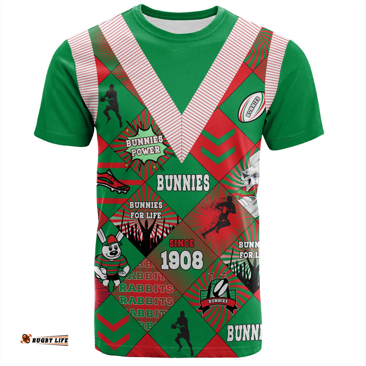 Amazing Aussie South Sydney Rabbitohs T-Shirt - Argyle Patterns Style Tough Fan Rugby For Life