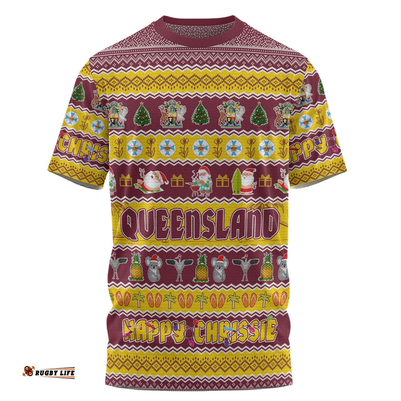 Amazing Aussie Queensland Christmas Custom T-shirt - Happy Chrissie Ugly Style T-shirt