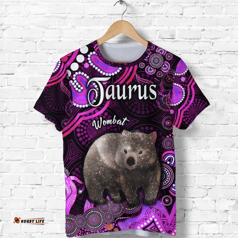 custom personalised australian astrology t shirt taurus wombat zodiac aboriginal vibes pink