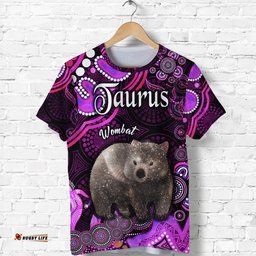 custom personalised australian astrology t shirt taurus wombat zodiac aboriginal vibes pink
