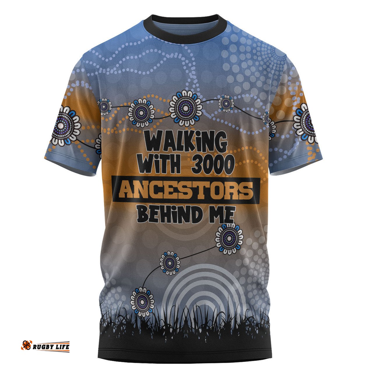 Amazing Aussie Australia Aboriginal T-shirt - Walking with 3000 Ancestors Behind Me Blue Patterns T-shirt