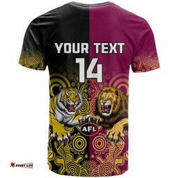 personalised richmond and brisbane lions football t shirt indigenous art version