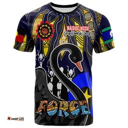 force rugby t shirt celebrate naidoc week get up stand up show up black swan with aboriginal patterns t shirt