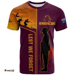 Amazing Aussie Brisbane Broncos T-Shirt - Anzac Day Lest We Forget Poppy