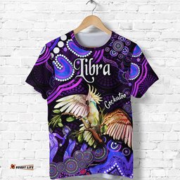 custom personalised australian astrology t shirt libra cockatoo glider zodiac aboriginal vibes purple