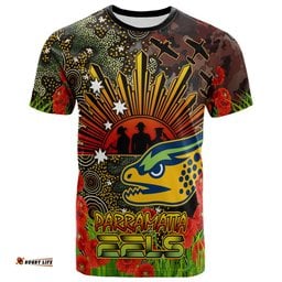 eels rugby t shirt anzac eels with remembrance poppy and indigenous patterns t shirt rlt13Amazing Aussie