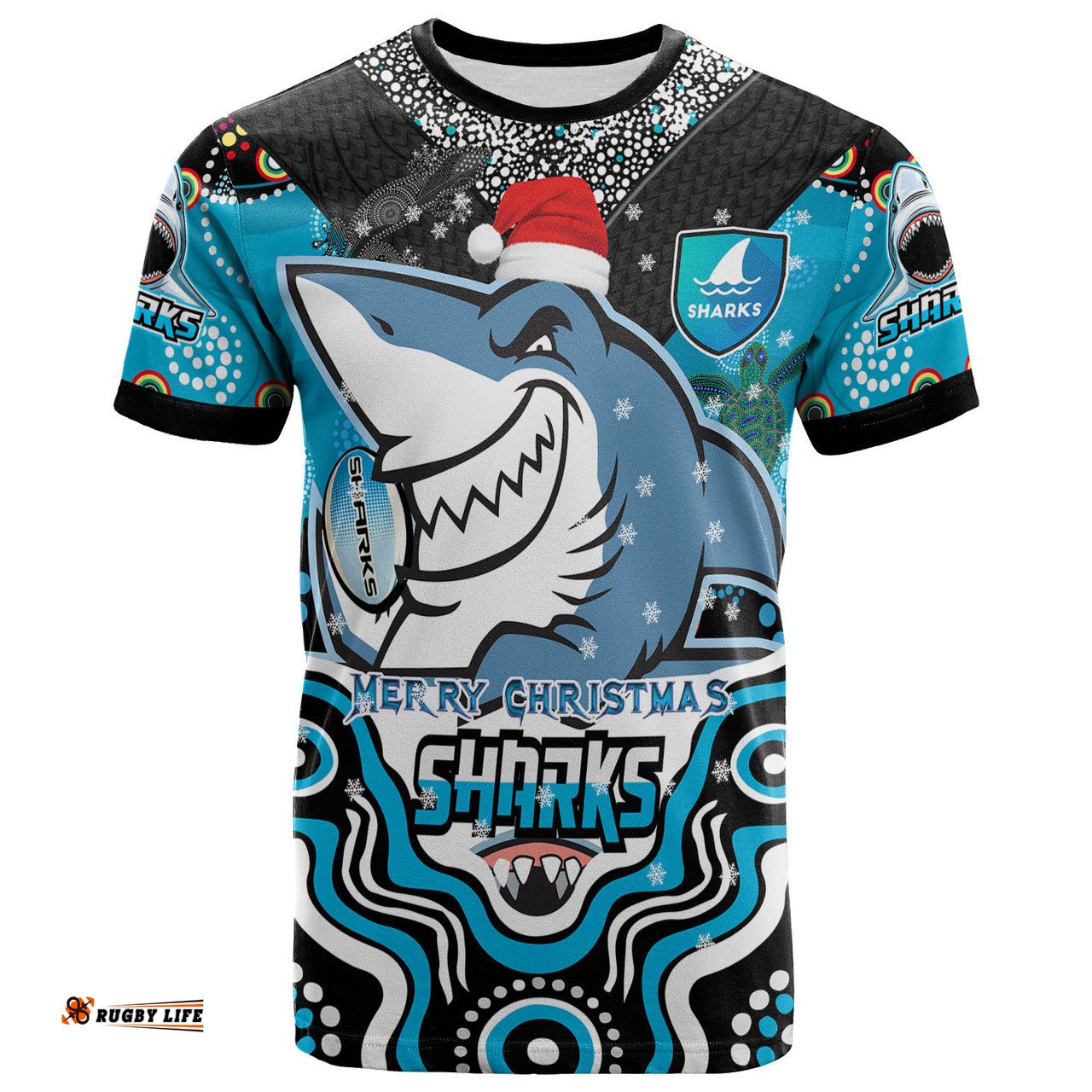 Amazing Aussie Cronulla-Sutherland Sharks Christmas T-Shirt - Custom Christmas Super Sharkies Indigenous T-Shirt