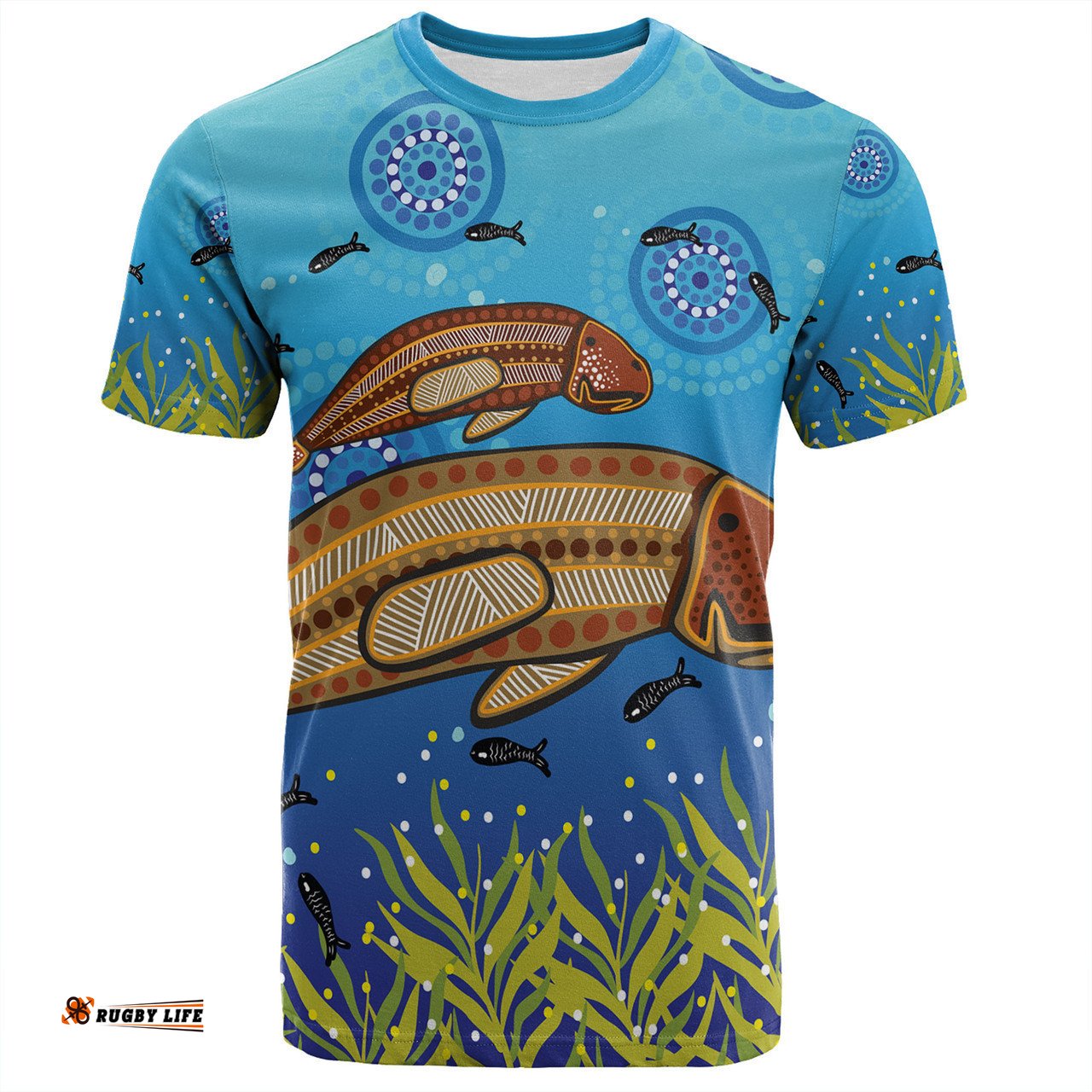 Amazing Aussie Australia Aboriginal T-shirt - Mother And Baby Dugong Aboriginal Art Inspired T-shirt