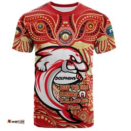 Amazing Aussie Redcliffe Dolphins T-Shirt Celebrating Naidoc Week 2024 Aboriginal Dot Art Inspired