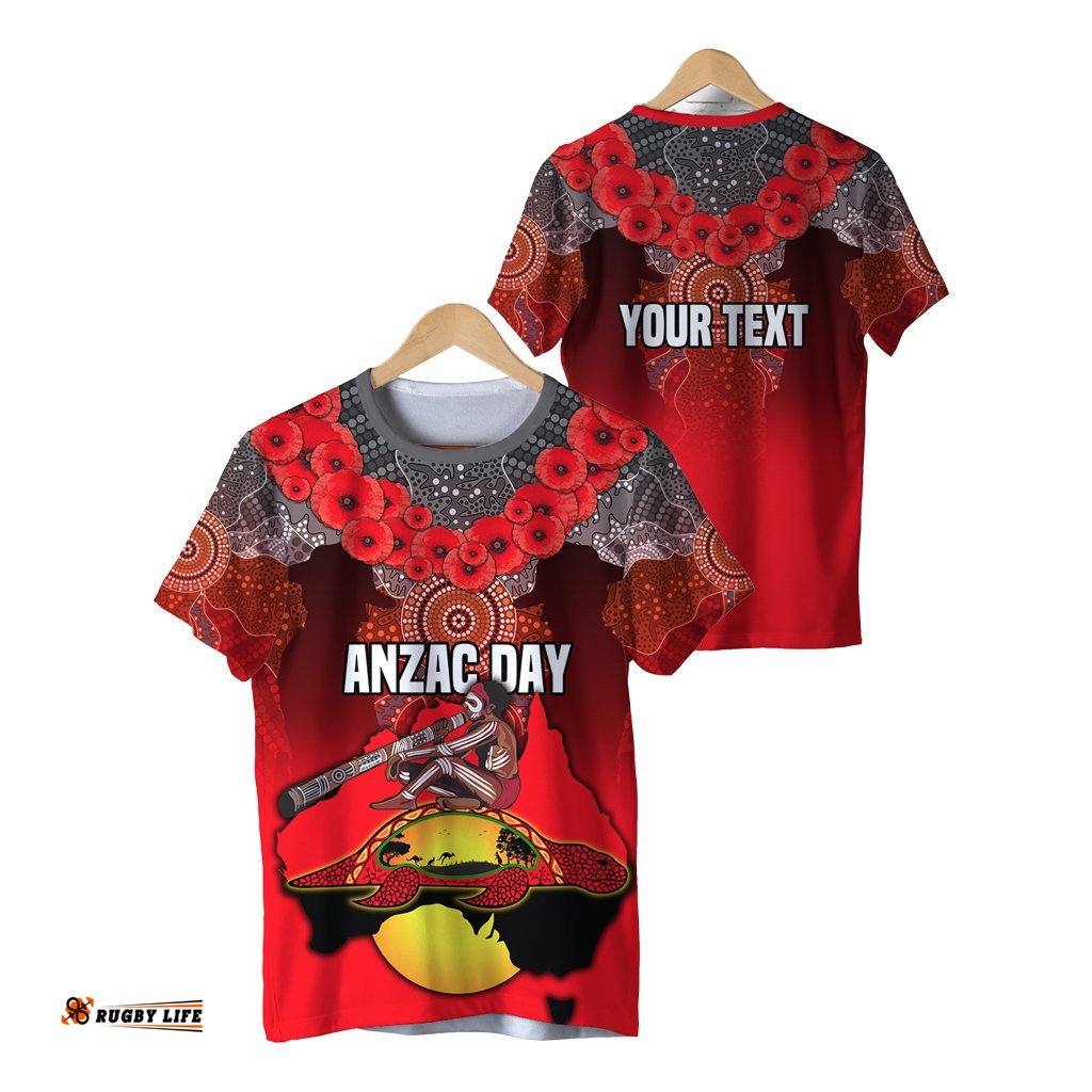 custom personalised australian anzac day t shirt indigenous flag style th12