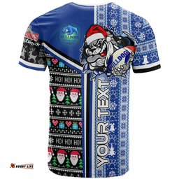 Amazing Aussie Canterbury-Bankstown Bulldogs Christmas T-shirt - Custom Scratch Canterbury-Bankstown Christmas With Snowflakes Ho Ho Ho T-shirt