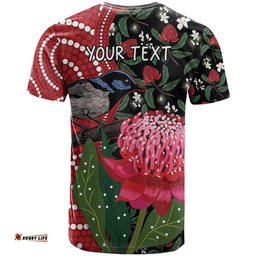 personalised australia waratah and superb fairywren t shirt aboriginal art