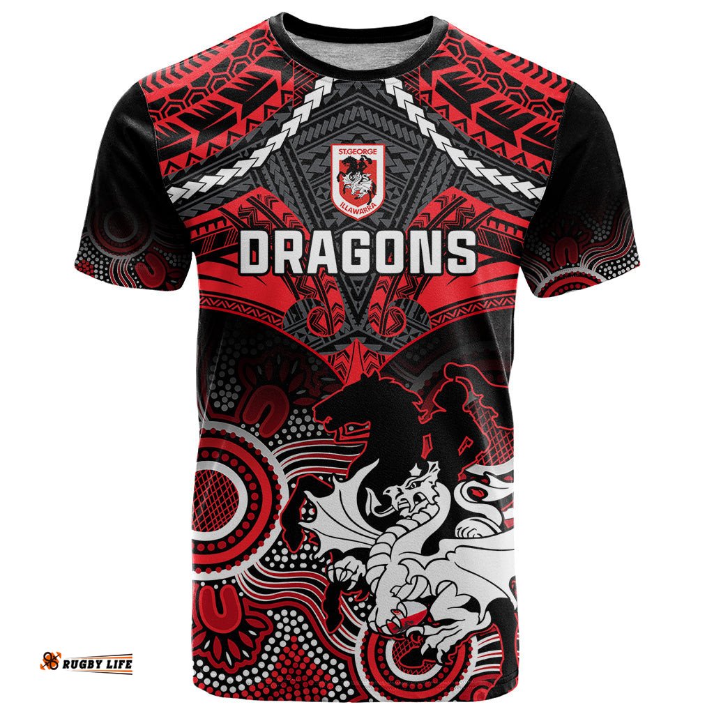 dragons rugby t shirt saints 1998 aboriginal mix polynesian pattern