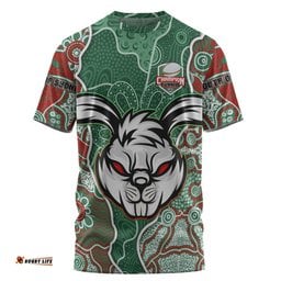 Amazing Aussie South Sydney Rabbitohs Grand Final Custom T-shirt - Custom Rabbitohs With Contemporary Style Of Aboriginal Painting T-shirt