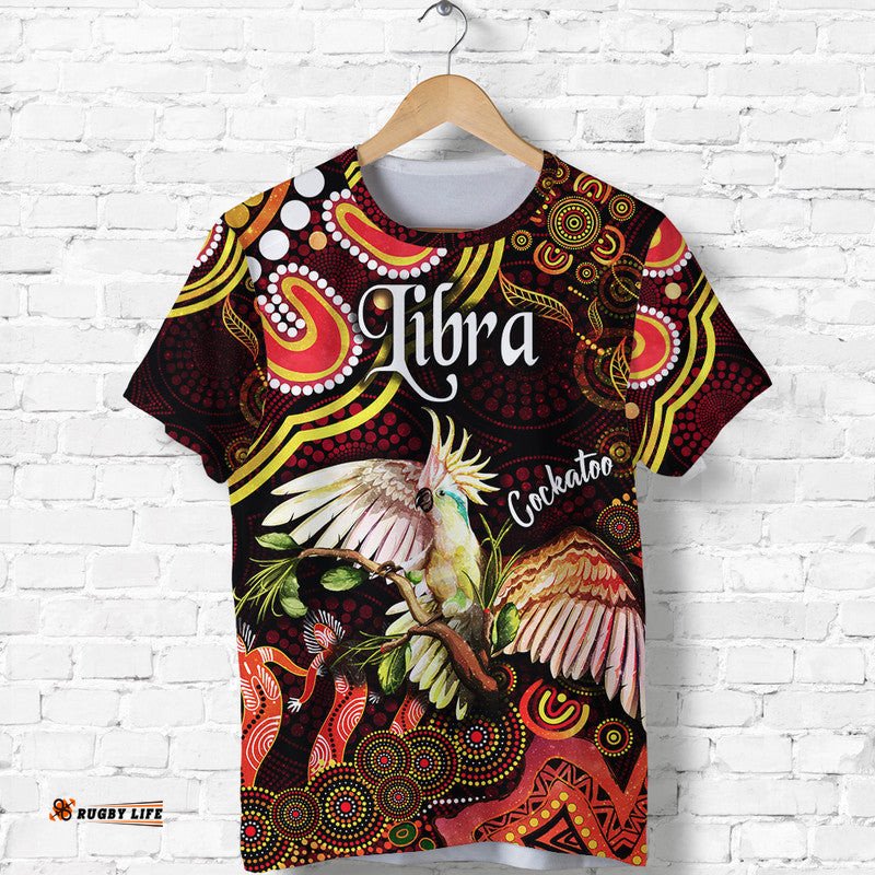 custom personalised australian astrology t shirt libra cockatoo glider zodiac aboriginal vibes red