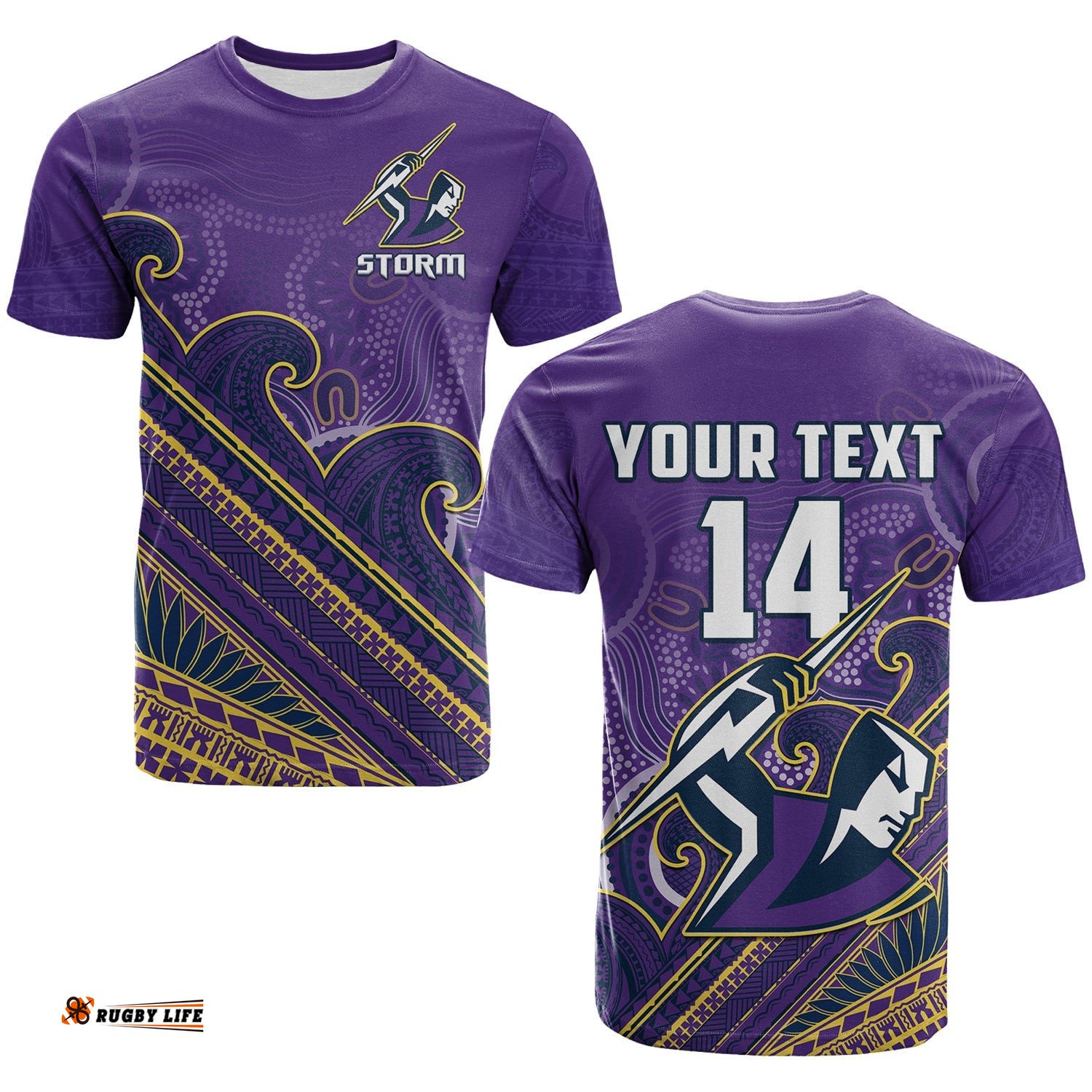 custom text and number storm rugby t shirt melbourne pasifika aboriginal gradient polynesian