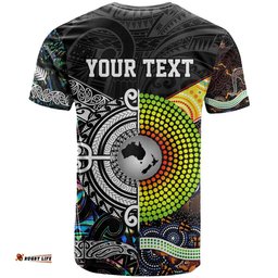 personalised new zealand and australia t shirt maori mix aboriginal art style