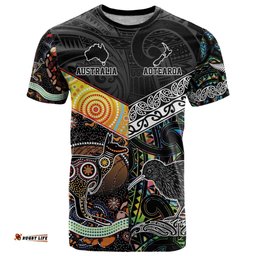 personalised new zealand and australia t shirt maori mix aboriginal art style