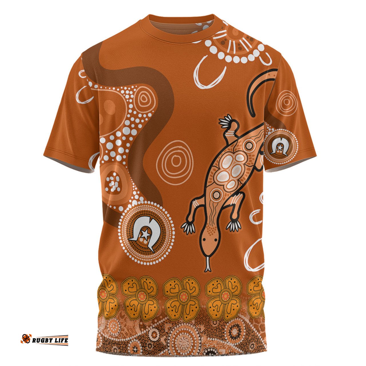 Amazing Aussie Australia Goanna Aboriginal T-shirt - Indigenous Dot Goanna (Orange) T-shirt