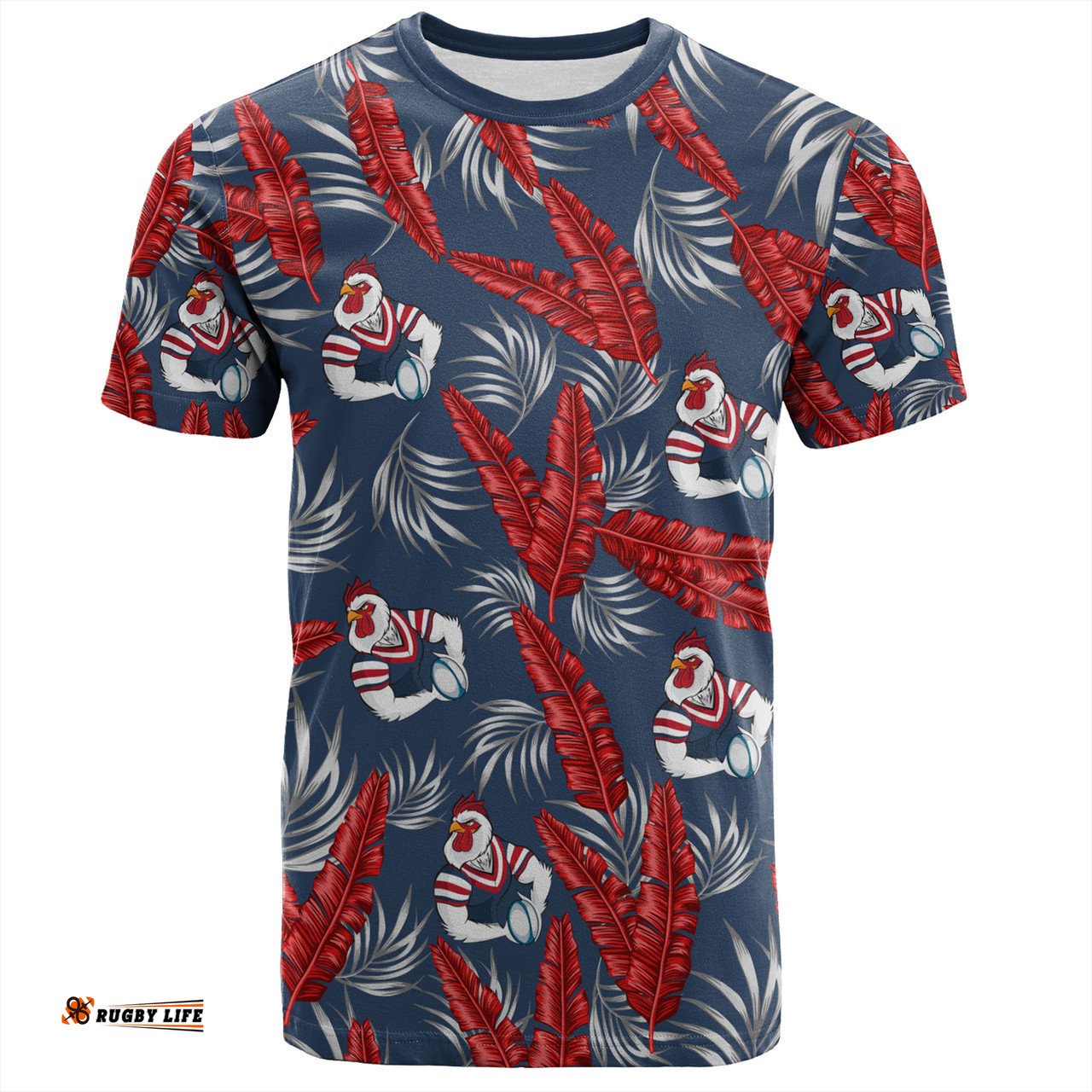 Amazing Aussie Sydney Roosters Custom T-Shirt - Tropical Patterns Sydney Roosters T-Shirt