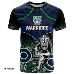 personalised warriors rugby t shirt nz aboriginal mix polynesian pattern