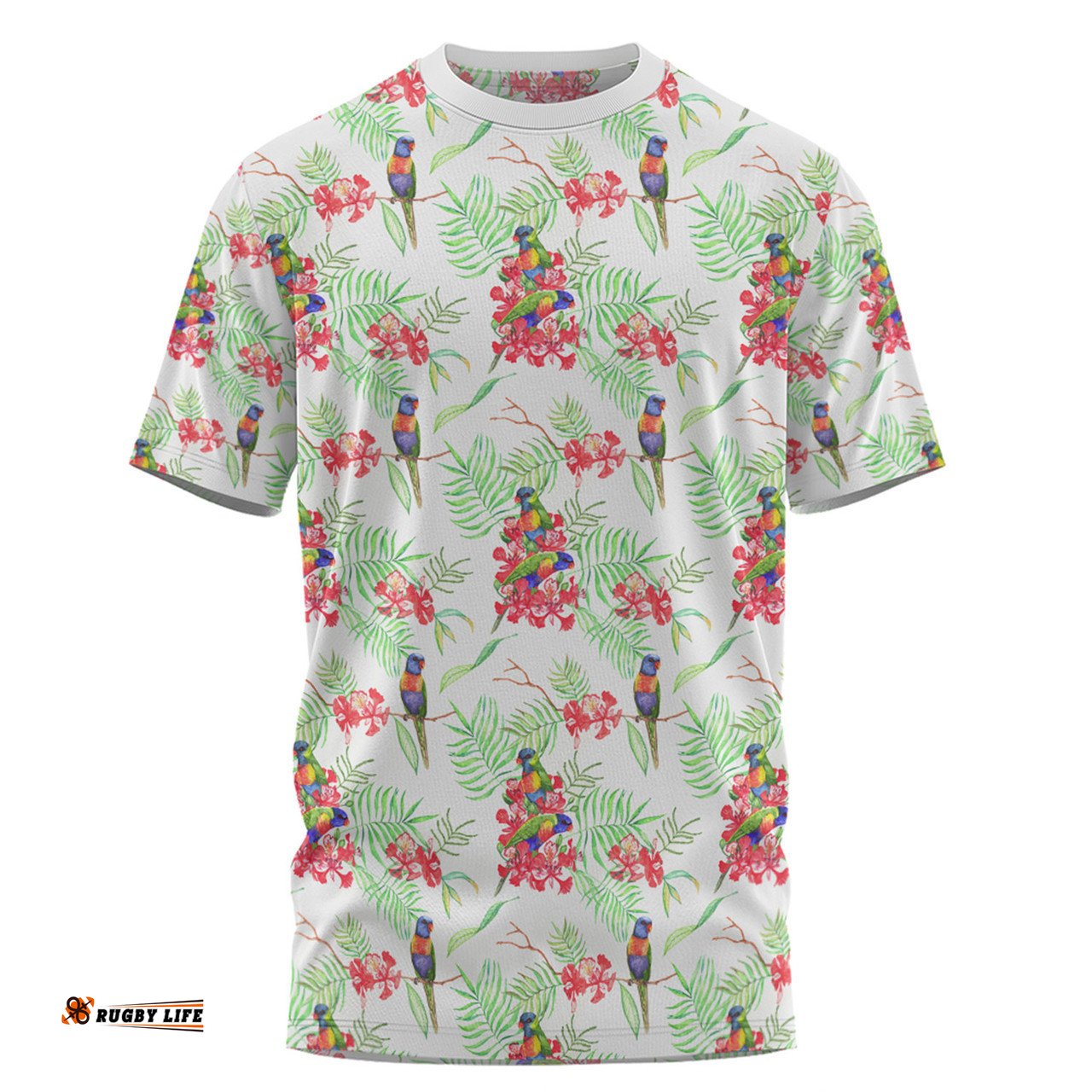 Amazing Aussie Australia Rainbow Lorikeets T-shirt - Rainbow Lorikeets Colorful Tropical Exotic Flowers T-shirt