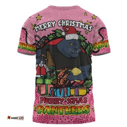 Amazing Aussie Penrith Panthers Christmas Custom T-shirt - Merry Christmas Our Beloved Team With Aboriginal Dot Art Pattern V2 T-shirt